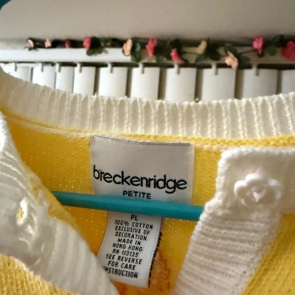 VTG Breckenridge Sz Petite Large Cardigan Button Up Knit Embroidered Floral